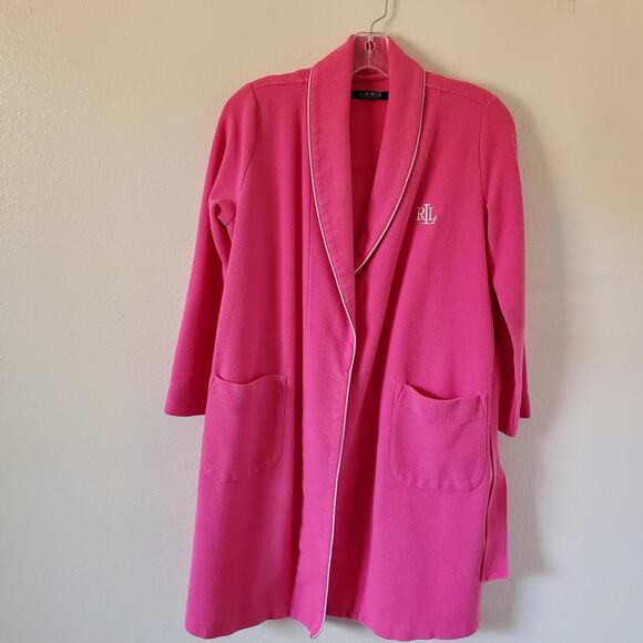 Lauren Ralph Lauren Robe Womens S Pink Waffle Weave Pockets Belt Bathrobe LRL - Picture 14 of 15